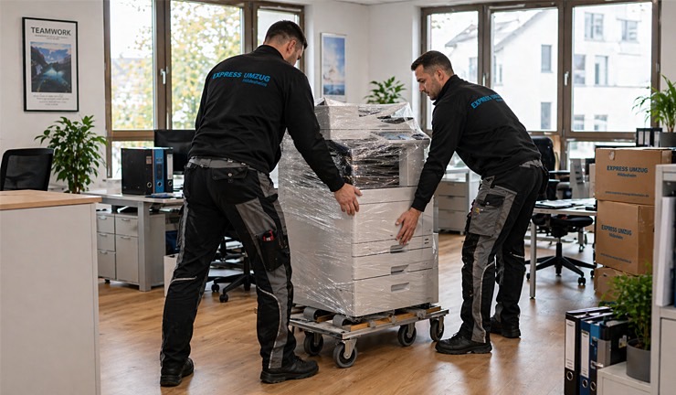Express Umzug Hildesheim führt einen Firmenumzug mit Kartontransport und professioneller Umzugsplanung durch.